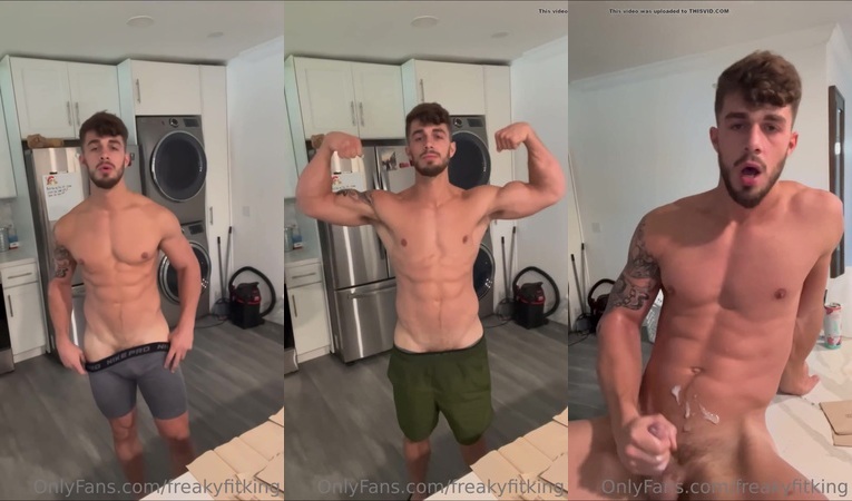 Showing off my muscles and stroking my cock until I shoot a load over my body – FreakyFitKing (f.f.k)