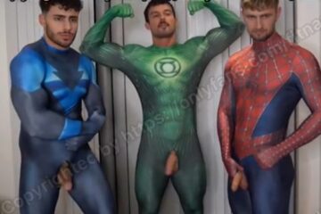 FitNard, MrMuscle, and DaanMr jerk off while in costumes
