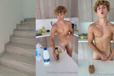 Valentin Mehinagic (valsplace) jerks off and cums on the kitchen counter while making his morning coffee