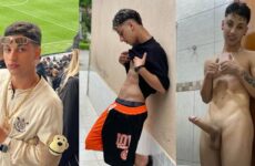 Gabriel Ritelli shows off his hard cock in the bathroom