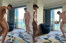 Ethan Wilson (ethan_w999) and friend kick a soccer ball naked