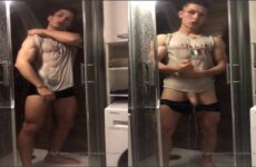 Mastercum gets wet in the shower and jerks off