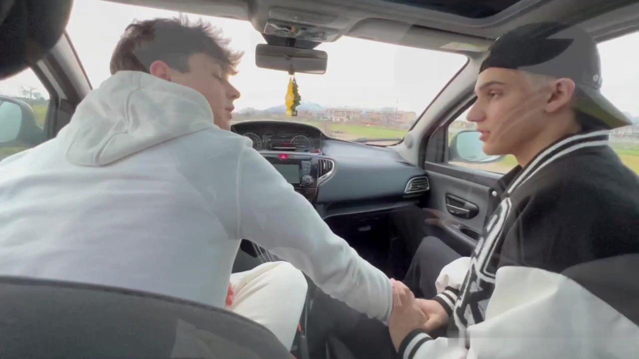 Samuele Cunto (sexysamu) and Kevin Guastella (hotkev) jerk and fool around in the car