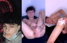 Twink lathers up his ass and jerks off