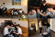 Three findom boys use their sub – foot worship