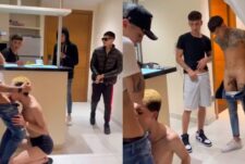 Latin twink gets passed around to suck cock
