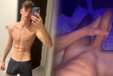 Hung 18 year old college student Kai Woods jerks off and cums on his abs
