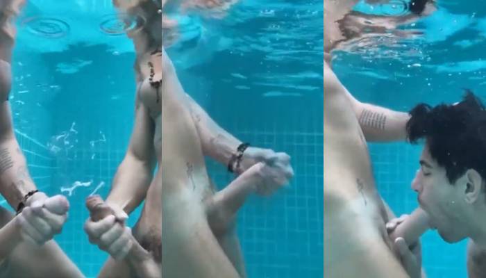 Sucking cock and cumming together in the pool – with Valjaws