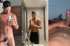 Latin stud jerks and shows off his cock