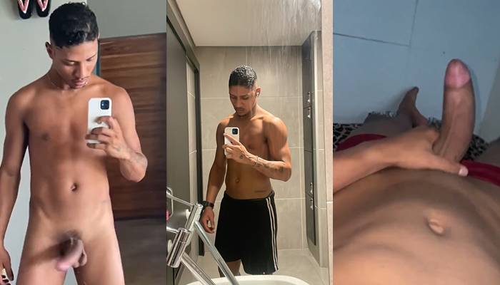 Latin stud jerks and shows off his cock