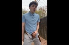 Tristan West jerks off in the back yard