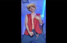 Fit Vegan Twink jerks off in costume