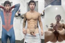 Evan Lamicella jerks off and cums in his spiderman costume