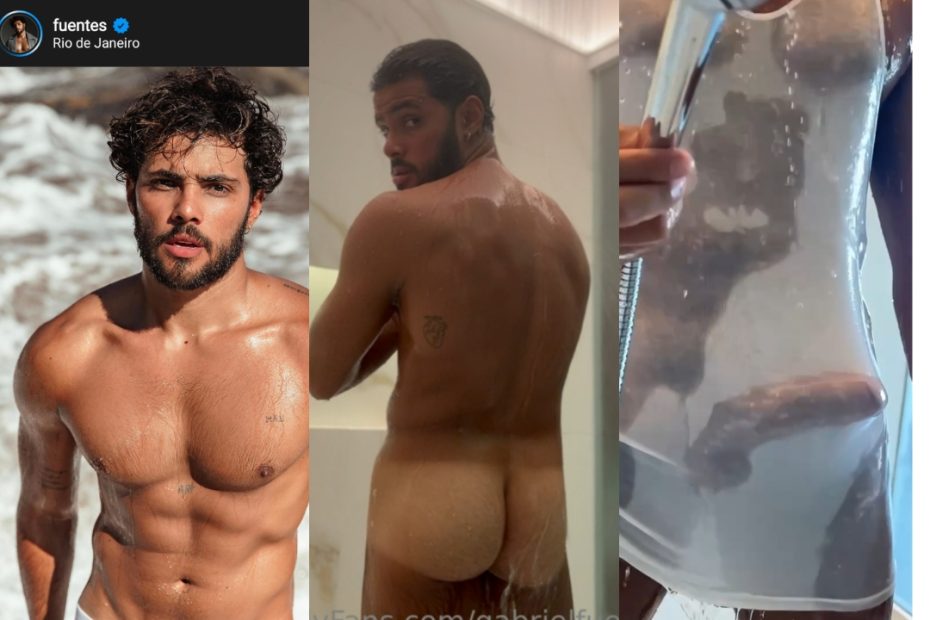 Brazilian actor GabrielFuentes shows off his hard dick in the shower