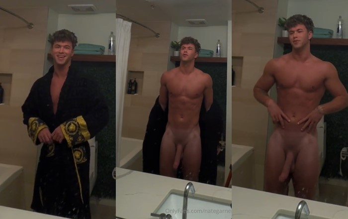 Nate Garner shows off his massive cock in the mirror