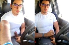 Latin guy jerks off in the car