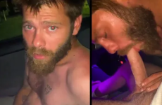 Bearded guy sucks a cock in the car