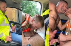 Truck driver gets his cock sucked in the cab