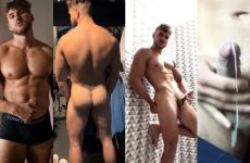 Fitness coach jerks and shoots a big load