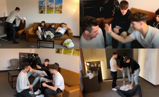 Three findom boys abuse of their sub Three findom boys abuse of their sub