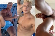 TrentW and friends show off this bodies to the Vegas Strip from the hotel window