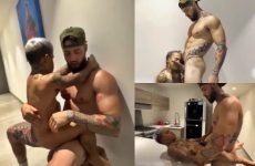 Fucking a dwarf in the kitchen after a workout