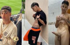 Gabriel Ritelli shows off his hard cock in the bathroom