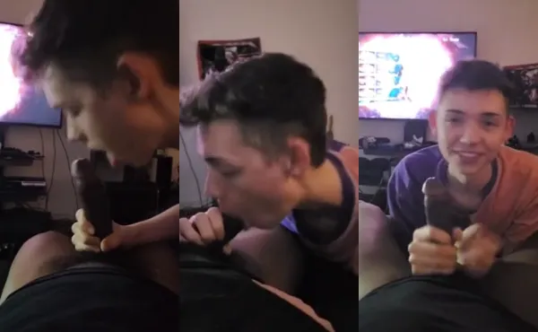 Twink takes a break from gaming to suck a cock