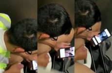 Guy jerks off in the public toilets