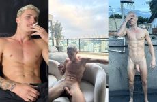 Young, fit guy jerks off