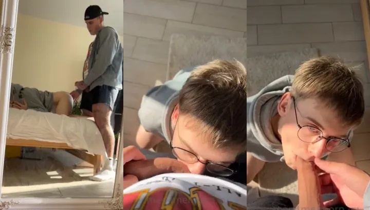 Nerdy twink sucks on a cock before getting fucked Nerdy twink sucks on a cock before getting fucked