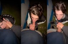 Twink sucks a cock in the hallway