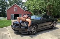 Farm boy fucks his toy on the hood of the car