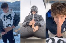 Sven jerks off on the ski lift and by the lake – ski day double cumshot – Svandylove