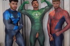 FitNard, MrMuscle, and DaanMr jerk off while in costumes