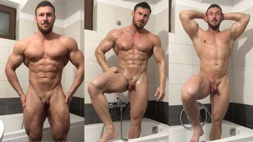 MuscularKevin shows off his body in the shower