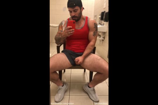 Jerking off in the bathroom and shooting my load over the mirror JordanxBrandt