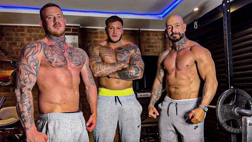 Lads being naughty during training – Big Liam, Steven Barrett and StackedBigG jerk off