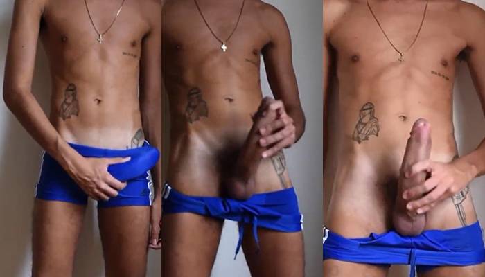 Marreta shows off and strokes his massive cock