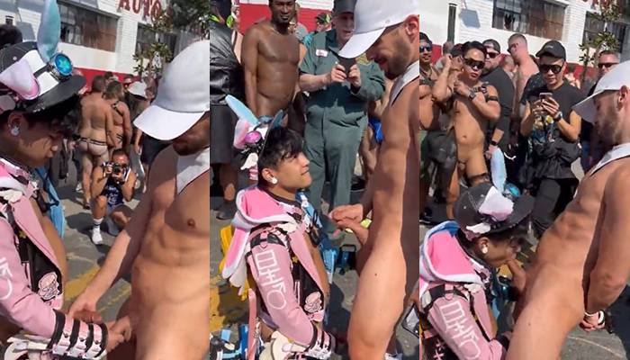 Twink publicly sucks cock at the fair