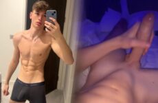 Hung 18 year old college student Kai Woods jerks off and cums on his abs