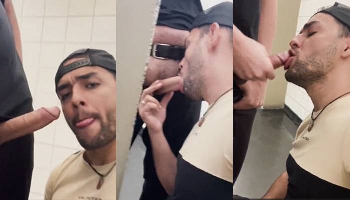 Sucking cock in the public bathroom