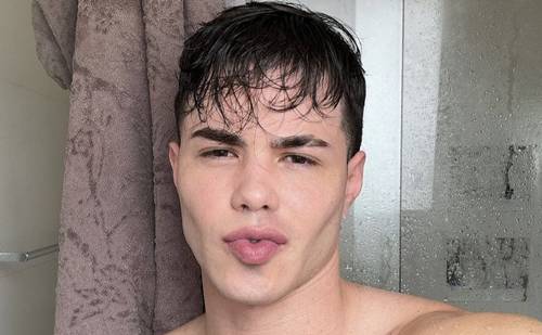 Gustavo Rocha jerks his massive pink cock