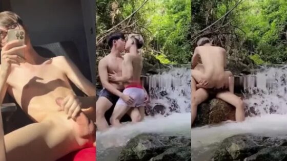 Twinks fuck in the waterfall