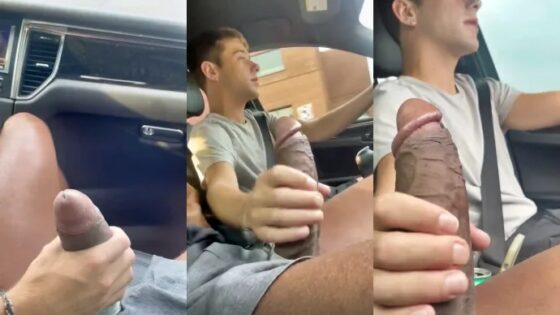 Joey Mills jerks a cock while driving
