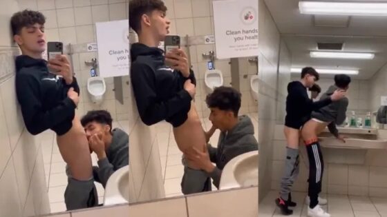 Twinks fuck in the public bathroom