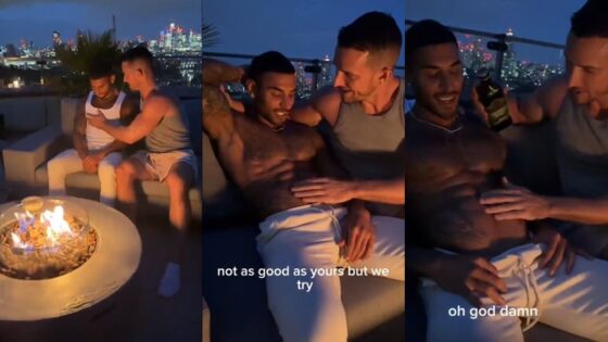 Feeling him up out on the patio