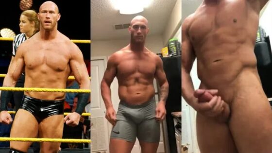WWE wrestler shows off and jerks his cock
