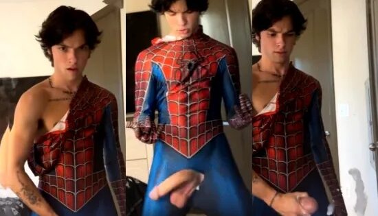 Spiderman takes out his big twink cock for a jerk – logansprivatepage