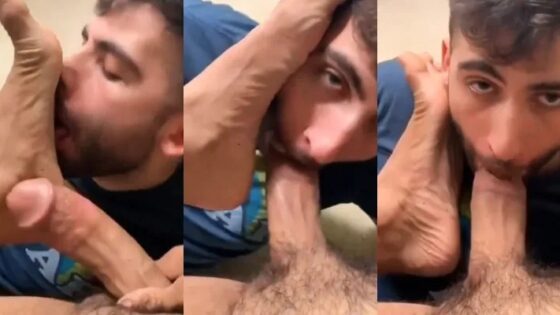 Making my sub worship my feet while he sucks on my cock